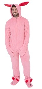 For Men A Christmas Story Pink NIghtmare Bunny Pajamas with ears and bunny slippers