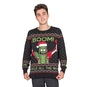 Boom! I'm Pickle Rick. Rick and Morty Ugly Christmas Sweater. The big reveal