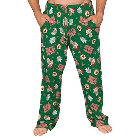 Happy Human Holiday LOung Pants. These are a great addition to any Rick and Morty Ugly Christmas Sweater. Wear them all month. Wear them over those hairy legs, please