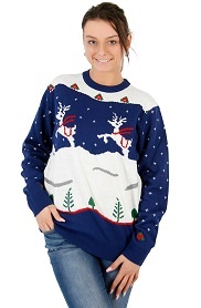 Women’s Navy Step Brothers Ugly Christmas Sweater cute dancing reindeer