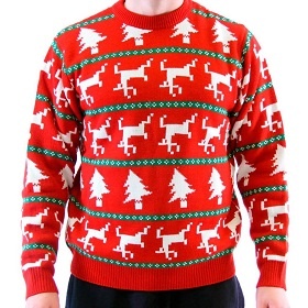 Trees and Dead Reindeers ugly christmas sweater with reindeer 